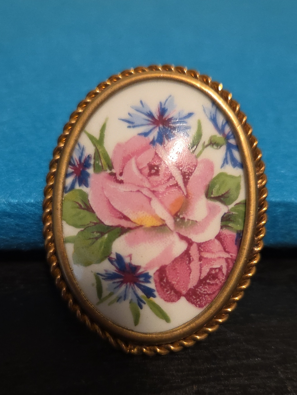 Porcelain Floral Cameo Oval Brooch -  Limoges, France